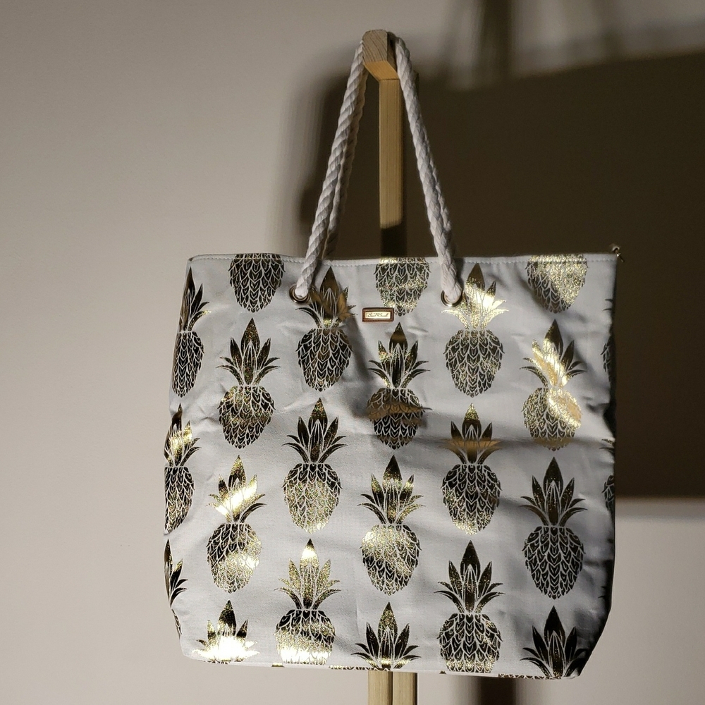 Stylish White and Gold Tote Bag